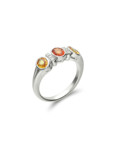 Anillo Oro Blanco, Zafiros De Color Y Diamantes