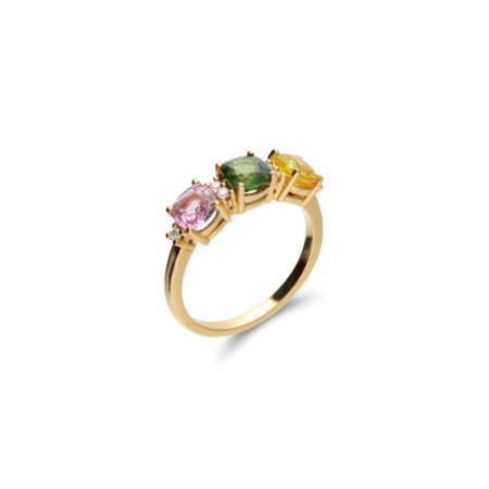 Anillo Oro Amarillo, Zafiros De Color Y Diamantes. Género: Mujer. Material: Oro amarillo. Piedras: Zafiros,Diamantes