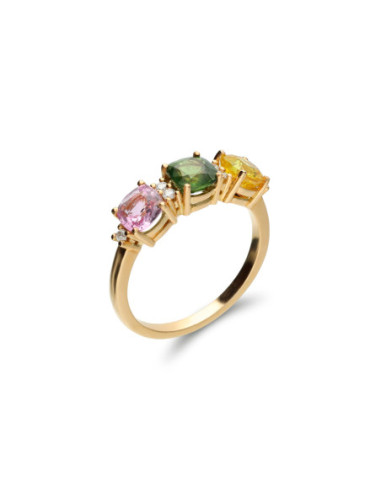 Anillo Oro Amarillo, Zafiros De Color Y Diamantes