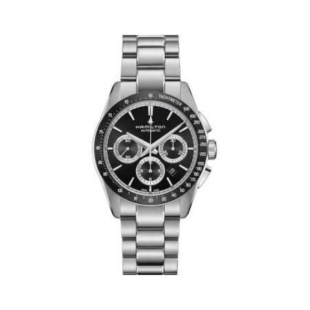 Reloj Hamilton Jazzmaster Performer Auto Chrono H36606130. Género: Hombre. Material: Acero. Tamaño: De 39mm a 42mm. Correa: Acero. Color esfera: Negro. Estilo: Deportivo. Movimiento: Automático. Características técnicas: Hora y segundero,Calendario,Cronógrafo,Reserva de marcha