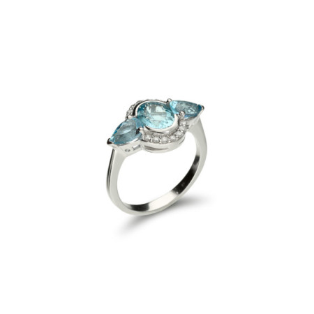 Anillo Oro Blanco, Aguamarinas Y Diamantes. Género: Mujer. Material: Oro blanco. Piedras: Diamantes,Aguamarinas
