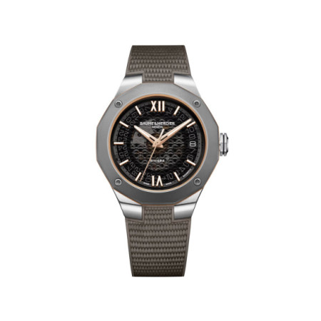 Reloj Baume et Mercier Riviera M0A10720. Género: Hombre,Mujer. Material: Acero,Titanio. Tamaño: De 39mm a 42mm. Correa: Caucho. Color esfera: Gris. Estilo: Deportivo. Movimiento: Automático. Características técnicas: Hora y segundero,Calendario