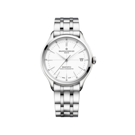 Reloj Baume et Mercier Clifton M0A10505. Género: Hombre,Mujer. Material: Acero. Tamaño: De 39mm a 42mm. Correa: Acero. Color esfera: Blanco. Estilo: Clásico,Cocktail. Movimiento: Automático. Características técnicas: Hora y segundero,Calendario,Reserva de marcha