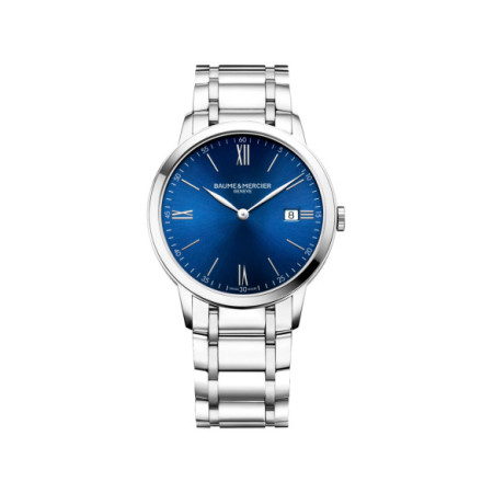 Reloj Baume et Mercier Classima M0A10382. Género: Hombre. Material: Acero. Tamaño: De 39mm a 42mm. Correa: Acero. Color esfera: Azul. Estilo: Clásico,Cocktail. Movimiento: Cuarzo. Características técnicas: Solo hora,Calendario