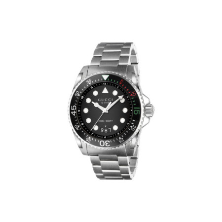 Reloj Gucci Dive XL YA136208A. Género: Hombre. Material: Acero. Tamaño: De 43mm a 46mm. Correa: Acero. Color esfera: Negro. Estilo: Deportivo. Movimiento: Cuarzo. Características técnicas: Calendario,Hora y segundero