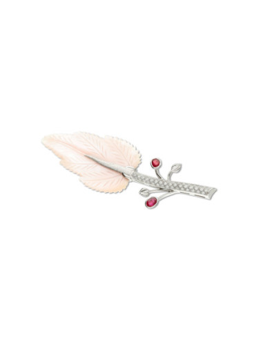 Broche Oro Blanco, Diamantes, Rubí Y Nácar
