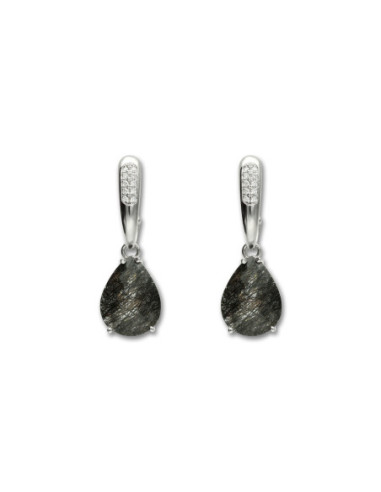 Pendientes Oro Blanco, Diamantes Y Cuarzo Rutilado