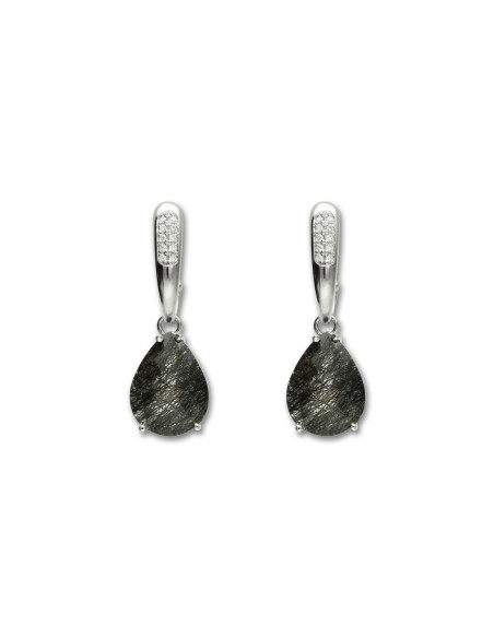 Pendientes Oro Blanco, Diamantes Y Cuarzo Rutilado