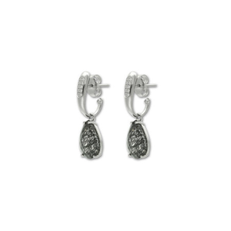 Pendientes Oro Blanco, Diamantes Y Cuarzo Rutilado. Género: Mujer. Material: Oro blanco. Piedras: Diamantes,Otras gemas