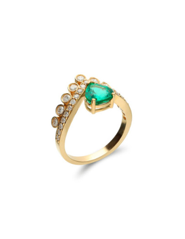 Anillo Oro Amarillo, Esmeralda Y Diamantes
