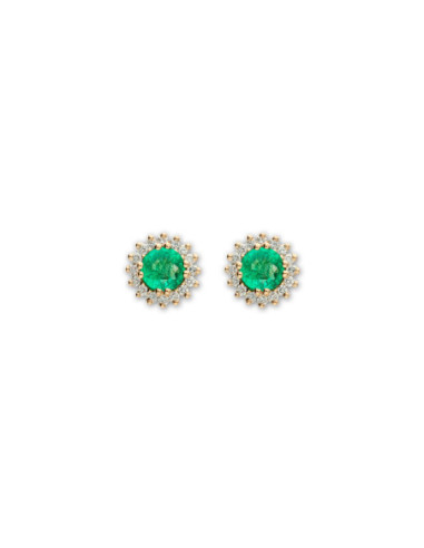 Pendientes Oro Amarillo, Esmeralda Y Diamantes