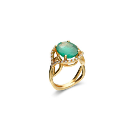 Anillo Oro Amarillo, Esmeralda Y Diamantes. Género: Mujer. Material: Oro amarillo. Piedras: Diamantes,Esmeraldas