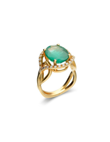 Anillo Oro Amarillo, Esmeralda Y Diamantes