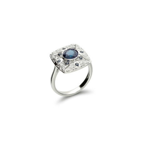Anillo Oro Blanco, Zafiro Y Diamantes. Género: Mujer. Material: Oro blanco. Piedras: Diamantes,Zafiros