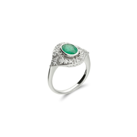 Anillo Oro Blanco, Esmeralda Y Diamantes. Género: Mujer. Material: Oro blanco. Piedras: Diamantes,Esmeraldas