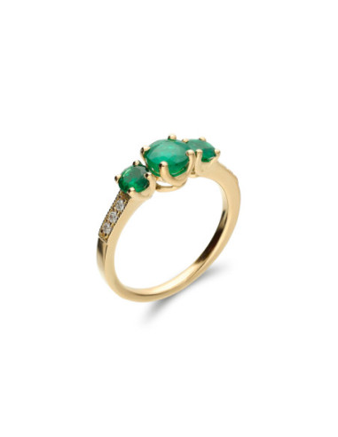 Anillo Oro Amarillo, Esmeraldas Y Diamantes