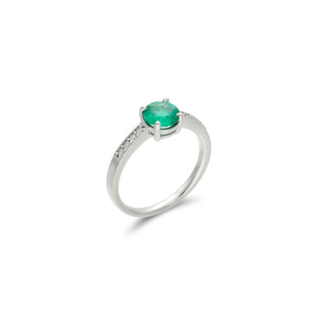 Anillo Oro Blanco, Esmeralda Y Diamantes. Género: Mujer. Material: Oro blanco. Piedras: Esmeraldas,Diamantes