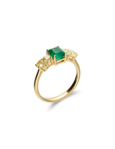 Anillo Oro Amarillo, Esmeralda Y Diamantes