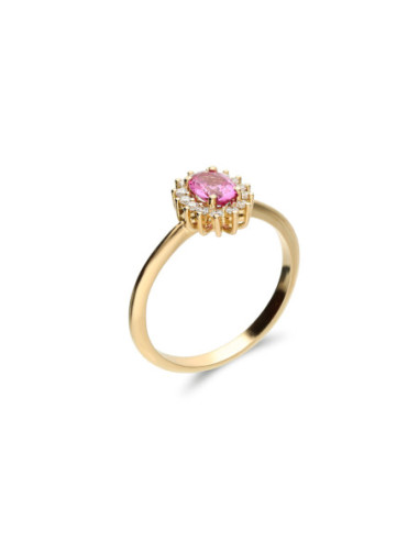 Anillo Oro Amarillo, Zafiro Y Diamantes