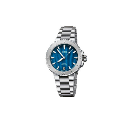 Reloj Oris Aquis Date 01 733 7770 4155-07 8 18 05P. Género: Mujer. Material: Acero. Tamaño: De 32mm a 38mm. Correa: Acero. Color esfera: Azul. Estilo: Casual. Movimiento: Automático. Características técnicas: Hora y segundero,Calendario,Reserva de marcha