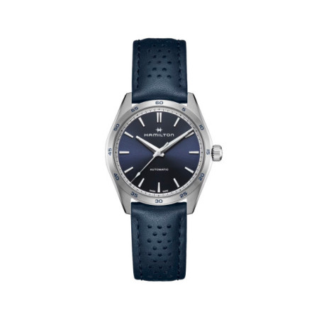 Reloj Hamilton Jazzmaster Performer Auto H36215640. Género: Hombre. Material: Acero. Tamaño: De 32mm a 38mm. Correa: Piel. Color esfera: Azul. Estilo: Deportivo,Casual. Movimiento: Automático. Características técnicas: Hora y segundero,Reserva de marcha