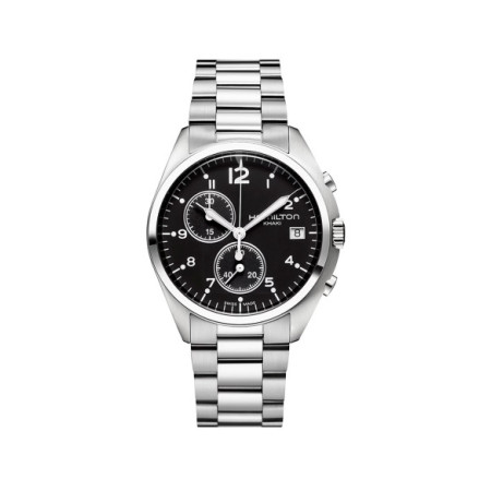 Reloj Hamilton Khaki Aviation Pilot Pioneer Chrono H76512133. Género: Hombre. Material: Acero. Tamaño: De 39mm a 42mm. Correa: Acero. Color esfera: Negro. Estilo: Casual. Movimiento: Cuarzo. Características técnicas: Hora y segundero,Calendario,Cronógrafo