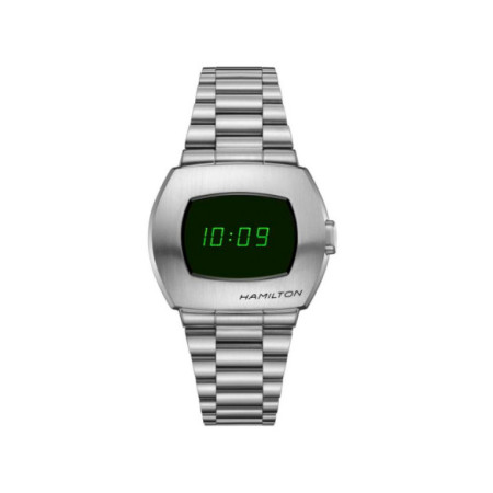 Reloj Hamilton American Classic PSR Digital H52414131. Género: Hombre. Material: Acero. Tamaño: De 39mm a 42mm. Correa: Acero. Color esfera: Negro. Estilo: Tecnológico. Movimiento: Cuarzo. Características técnicas: Hora y segundero,Digital