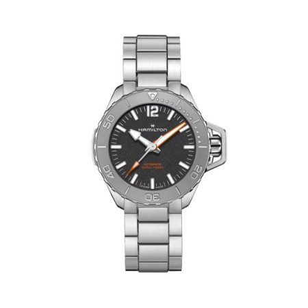 Reloj Hamilton Khaki Navy Frogman H77485130. Género: Hombre. Material: Acero. Tamaño: De 39mm a 42mm. Correa: Acero. Color esfera: Negro. Estilo: Casual. Movimiento: Automático. Características técnicas: Solo hora,Reserva de marcha