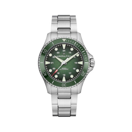 Reloj Hamilton Khaky Navy Scuba Auto H82525160. Género: Hombre. Material: Acero. Tamaño: De 43mm a 46mm. Correa: Acero. Color esfera: Verde. Estilo: Casual. Movimiento: Automático. Características técnicas: Hora y segundero,Reserva de marcha