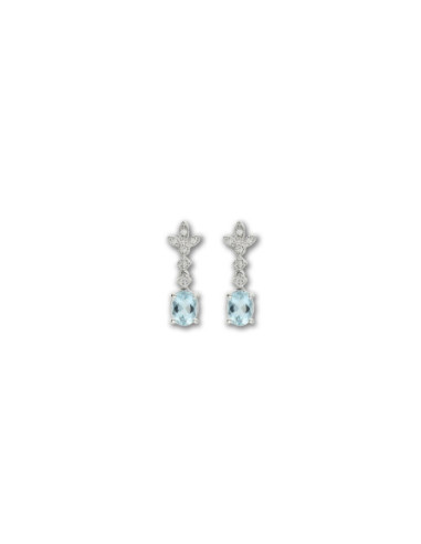Pendientes Oro Blanco, Aguamarina Y Diamantes