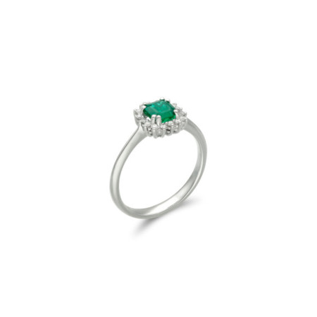 Anillo Oro Blanco, Esmeralda Y Diamantes. Género: Mujer. Material: Oro blanco. Piedras: Diamantes,Esmeraldas