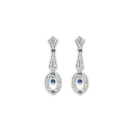 Pendientes Oro Blanco, Diamantes Y Zafiros. Género: Mujer. Material: Oro blanco. Piedras: Diamantes,Zafiros
