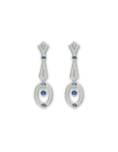 Pendientes Oro Blanco, Diamantes Y Zafiros