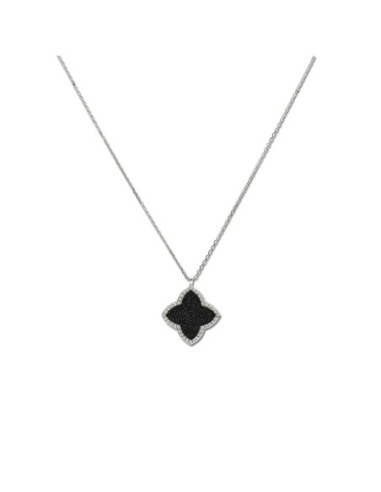 Cadena-Colgante Oro Blanco, Diamantes Y Ónix