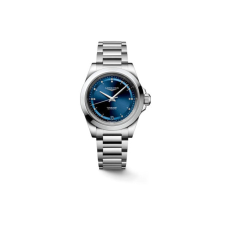 Reloj Longines Conquest L3.430.4.97.6. Género: Mujer. Material: Acero. Tamaño: De 32mm a 38mm. Correa: Acero. Color esfera: Azul. Estilo: Casual,Cocktail. Movimiento: Automático. Características técnicas: Hora y segundero,Calendario,Reserva de marcha
