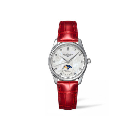 Reloj The Longines Master Collection L2.409.4.87.2. Género: Mujer. Material: Acero. Tamaño: De 32mm a 38mm. Correa: Piel. Color esfera: Nácar. Estilo: Cocktail. Movimiento: Automático. Características técnicas: Hora y segundero,Fases lunares,Reserva de marcha