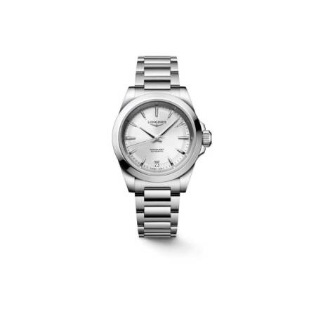 Reloj Longines Conquest L3.430.4.72.6. Género: Mujer. Material: Acero. Tamaño: De 32mm a 38mm. Correa: Acero. Color esfera: Plata. Estilo: Casual,Cocktail. Movimiento: Automático. Características técnicas: Hora y segundero,Calendario,Reserva de marcha
