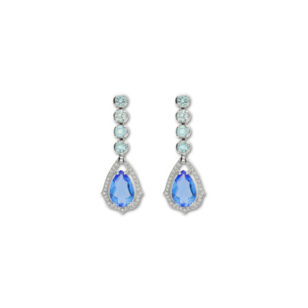 Pendientes Oro Blanco, Diamantes Y Topacio. Género: Mujer. Material: Oro blanco. Piedras: Diamantes,Topacio azul