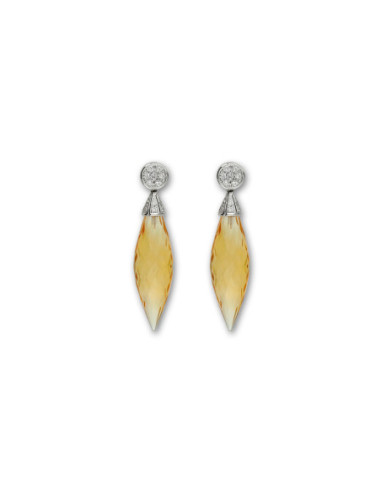Pendientes Oro Blanco, Citrino Y Diamantes