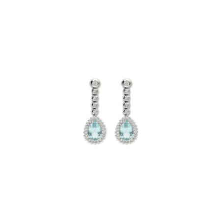 Pendientes Oro Blanco, Aguamarina Y Diamantes. Género: Mujer. Material: Oro blanco. Piedras: Diamantes,Aguamarinas
