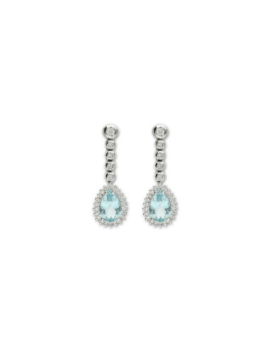Pendientes Oro Blanco, Aguamarina Y Diamantes
