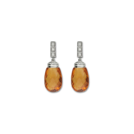 Pendientes Oro Blanco, Citrino Y Diamantes. Género: Mujer. Material: Oro blanco. Piedras: Diamantes,Citrino