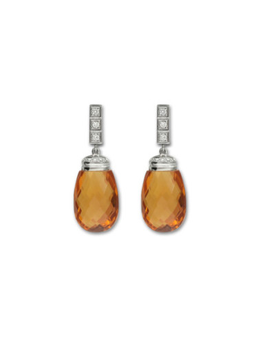 Pendientes Oro Blanco, Citrino Y Diamantes