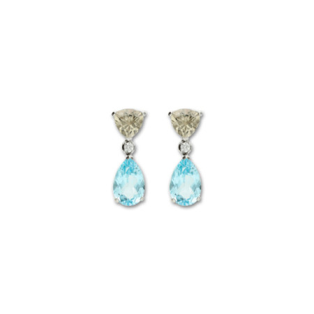 Pendientes Oro Blanco, Amatista, Diamante Y Topacio. Género: Mujer. Material: Oro blanco. Piedras: Amatistas,Topacio azul,Diamantes