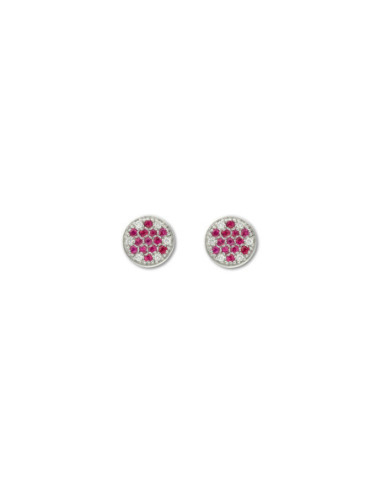 Pendientes Oro Blanco, Diamantes Y Rubíes