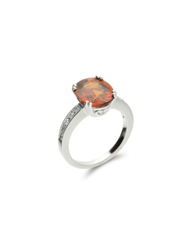 Anillo Oro Blanco, Granate Y Diamantes