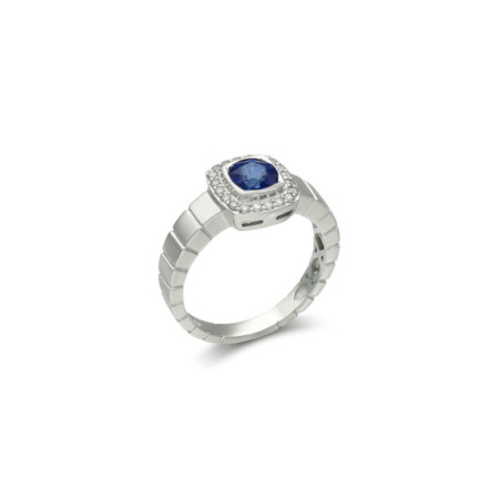 Anillo Oro Blanco, Zafiro Y Diamantes. Género: Mujer. Material: Oro blanco. Piedras: Diamantes,Zafiros