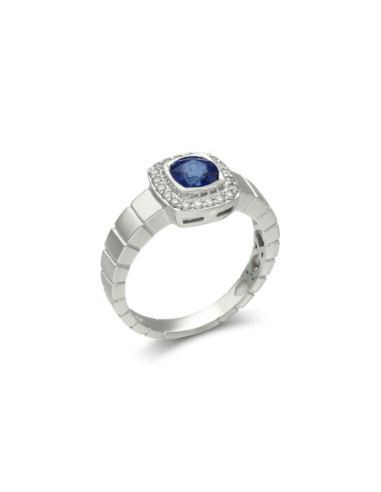 Anillo Oro Blanco, Zafiro Y Diamantes