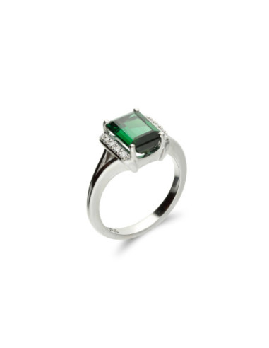 Anillo Oro Blanco, Turmalina Y Diamantes