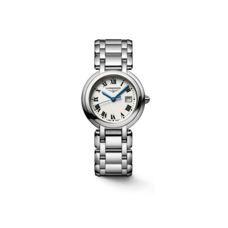 Reloj Longines PrimaLuna L8.122.4.71.6. Género: Mujer. Material: Acero. Tamaño: Menos de 32mm. Correa: Acero. Color esfera: Plata. Estilo: Clásico,Cocktail,Casual. Movimiento: Cuarzo. Características técnicas: Hora y segundero,Calendario
